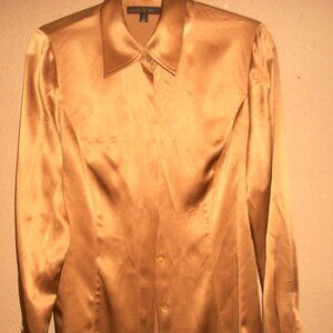 Lafayette 148 Gold Silk Long Sleeve Button Front Tailored Blouse 10 $998